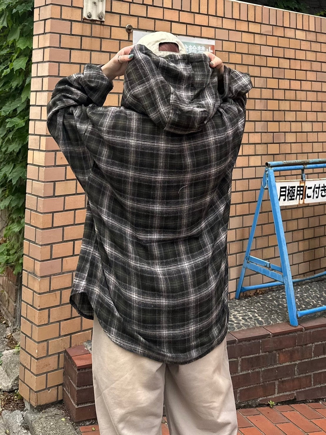 受注制【Chikashitsu +】glen check hooded shirt (2color) / 【チカシツプラス】グレンチェックフード長袖シャツ