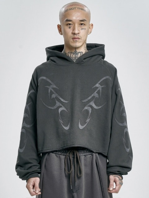 【AJOBYAJO】Tribal AJO Applique Cropped Hoodie