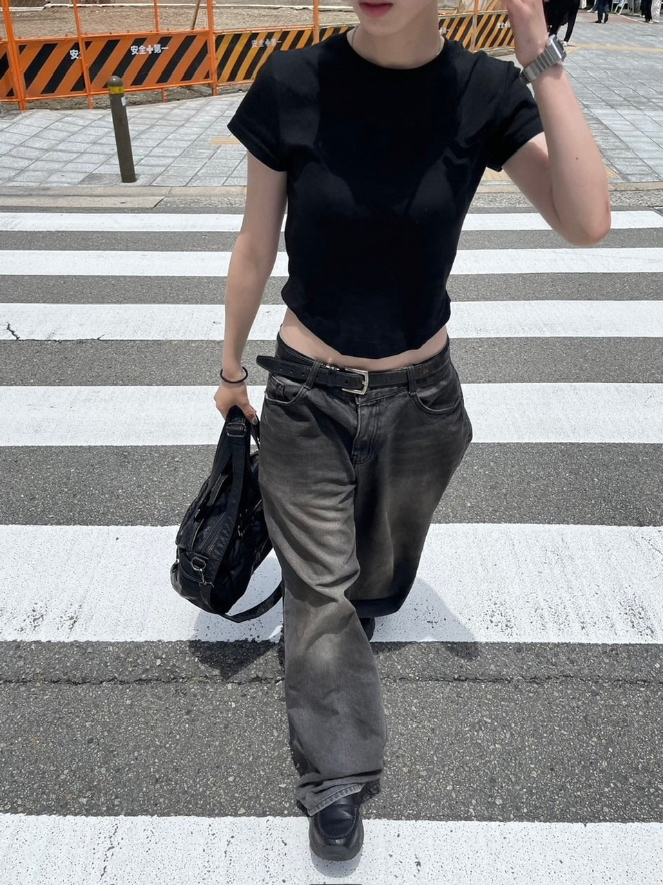 受注制【OaKS】basic cropped half sleeve t-shirt (2color)