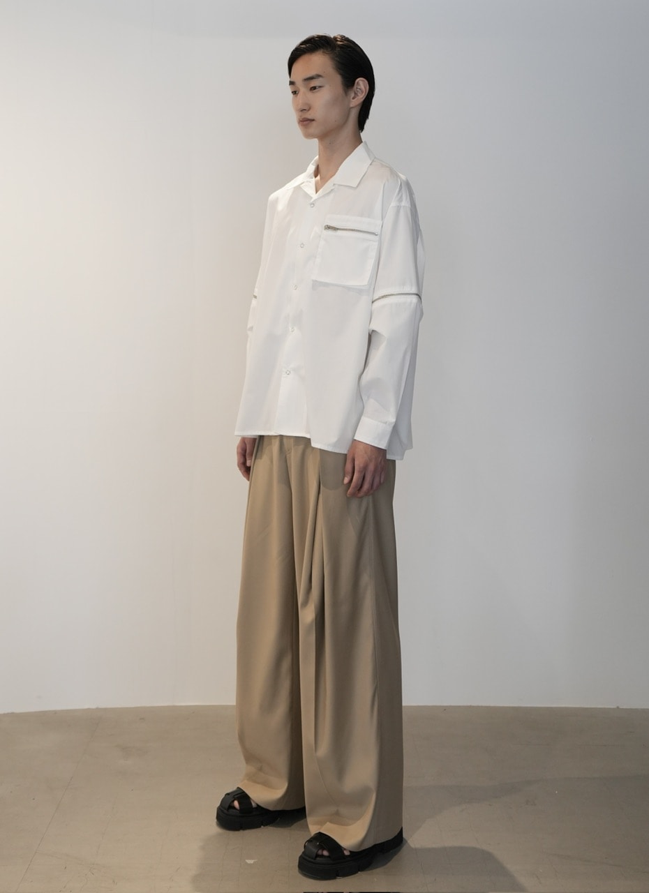 【CS】2way zip square cut shirt (white) / 【シーエス】2ウェイジップスクエアカット長袖シャツ