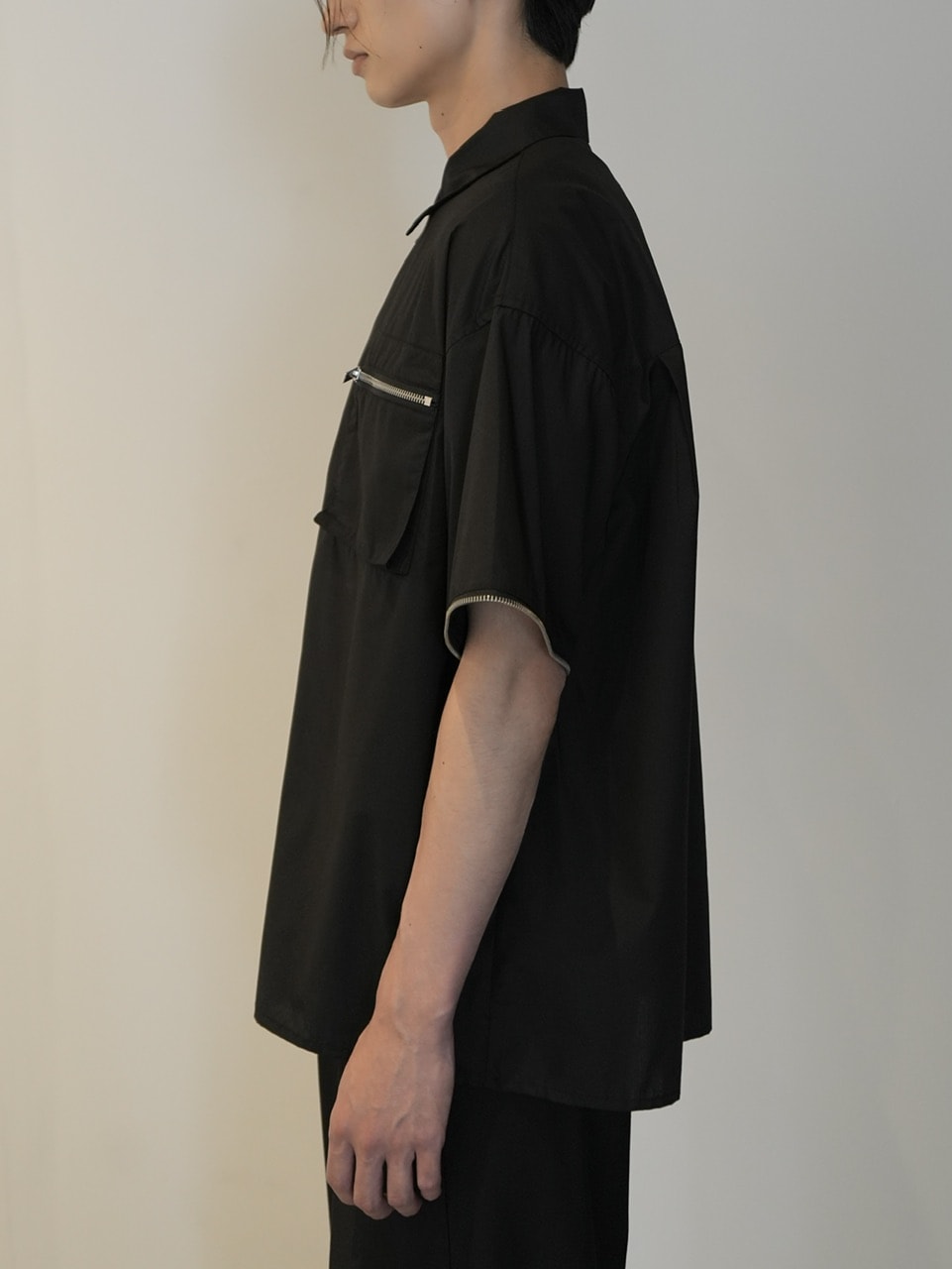 【CS】2way zip square cut shirt (black) / 【シーエス】2ウェイジップスクエアカット長袖シャツ