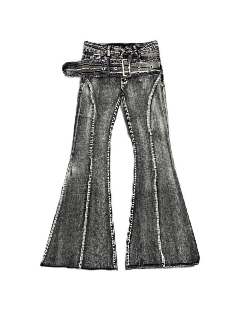 国際配送【Never mind the XU】belt flare denim pants 2 (2color)