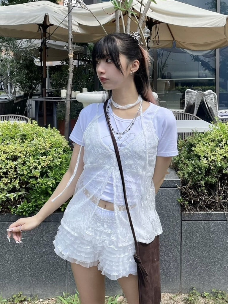 受注制【Never mind the XU】tie scarf lace tops (2color)