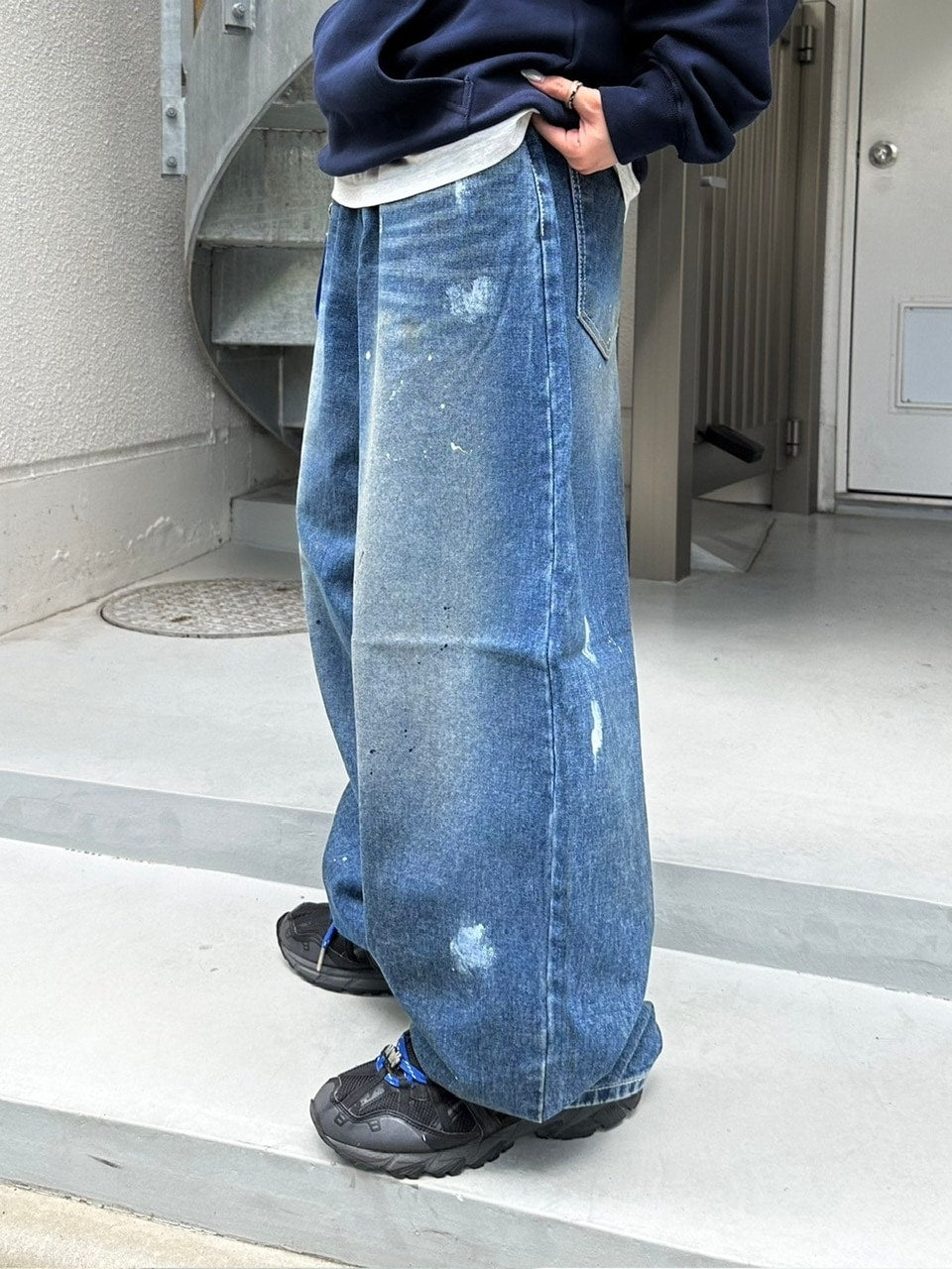 受注制【Chikashitsu +】painted buggy denim pants / 【チカシツプラス】ペイントバギーパンツデニムパンツ