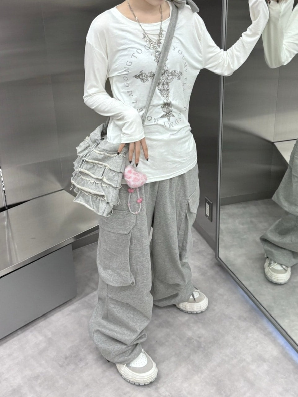 【Never mind the XU】cross print longsleeve tee (2color) / 【ネバーマインドザエックスユー】クロスプリント長袖Tシャツ