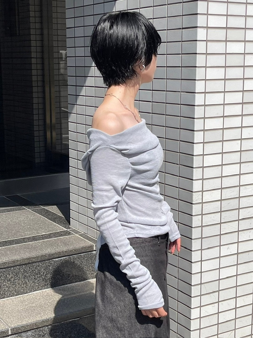受注制【oaks】see-through back ribbon long sleeve (3color)