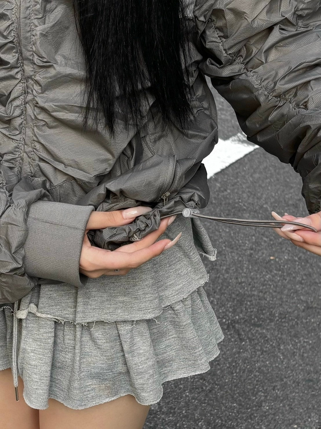 受注制【oaks】shirring design nylon jacket (3color)