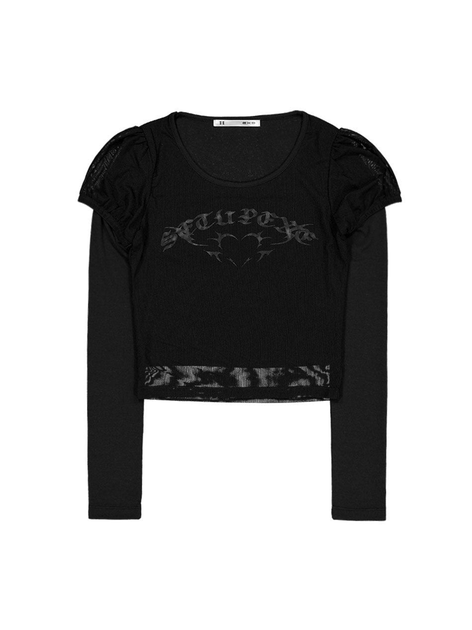 【SETUP-EXE】MESH LAYERED TOP / 【セットアップエグゼ】メッシュレイヤードロゴプリント長袖Tシャツ