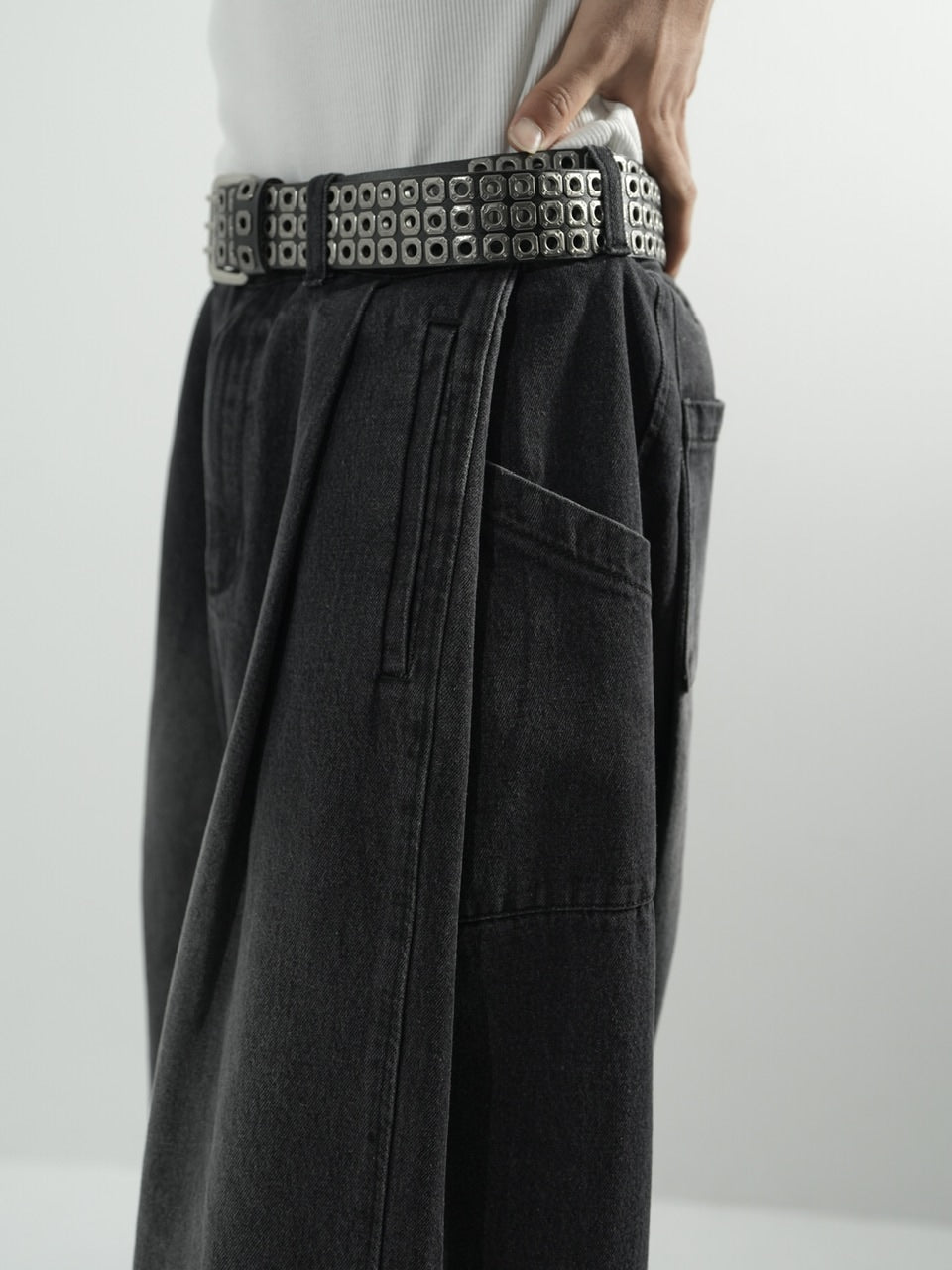 【CS】side tuck drape denim pants (black)