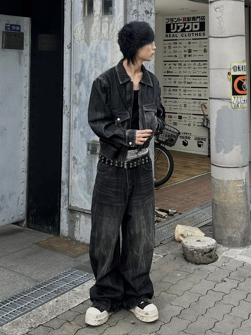 大阪店WEB限定受注制【Chikashitsu +】vintage wash wide denim pants (black)