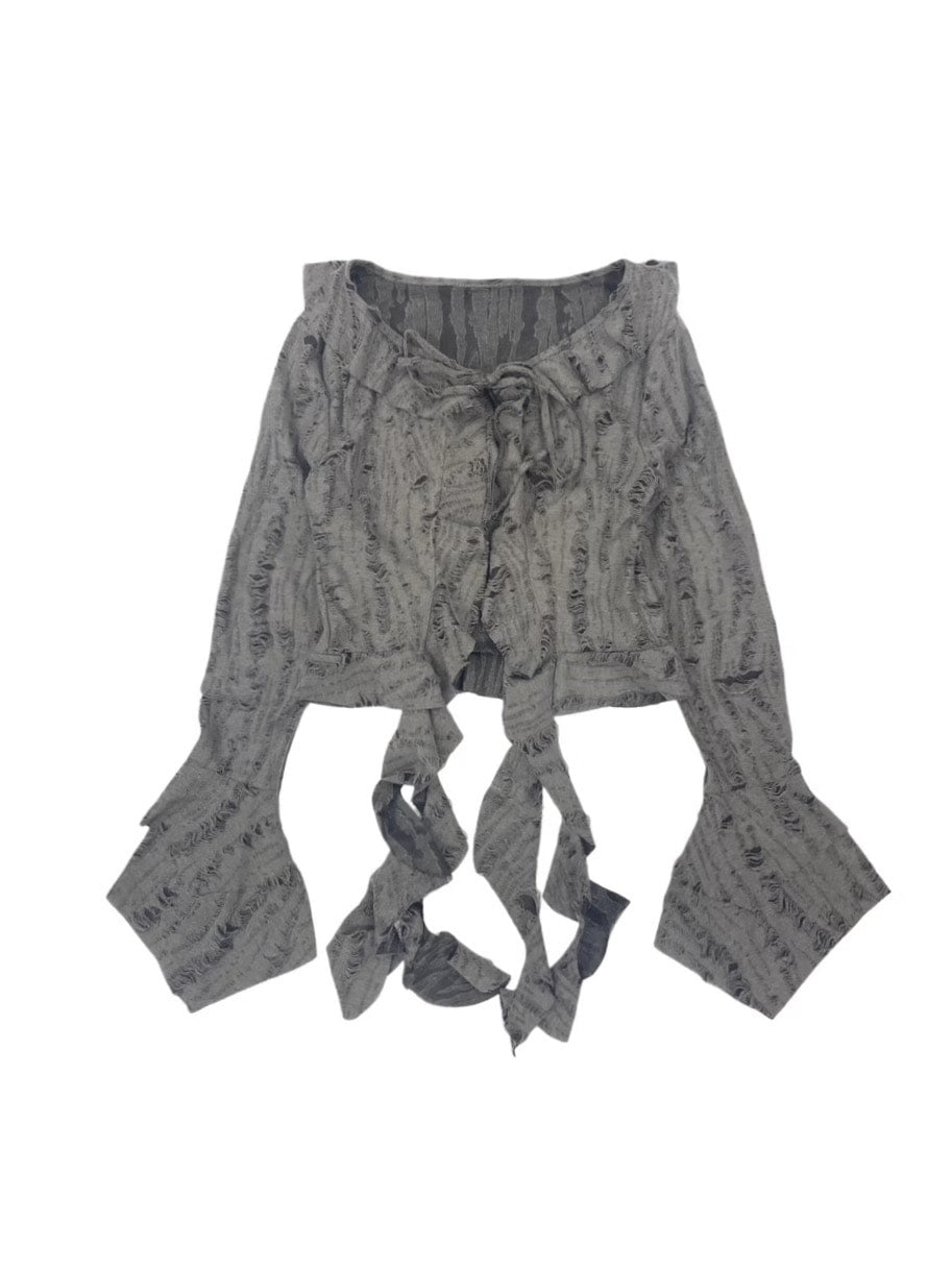受注制【Never mind the XU】damage frill cardigan (2color)
