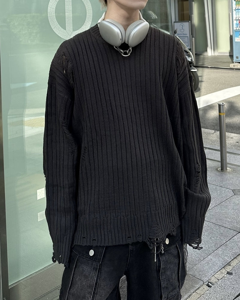 大阪店WEB限定【Chikashitsu +】overfit damage knit (3color)