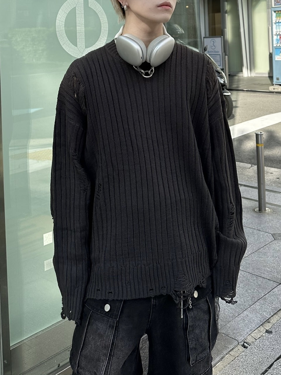 大阪店WEB限定【Chikashitsu +】overfit damage knit (3color)