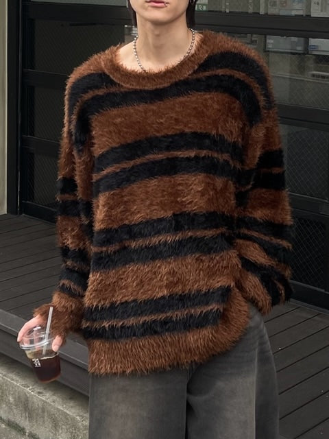 受注制【Chikashitsu +】hairy border knit (3color) / 【チカシツプラス】ヘイリーボーダーニット