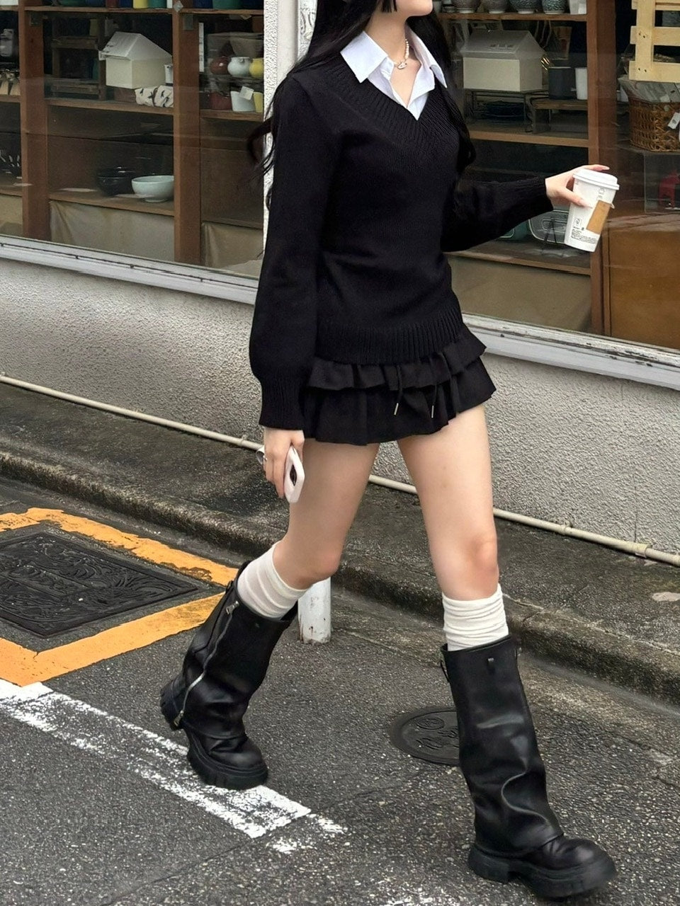 受注制【oaks】vneck offshoulder knit (3color)