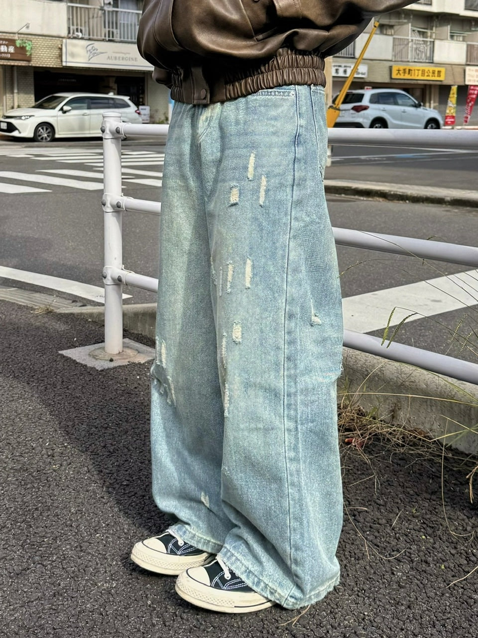 国際配送【RENOL】damage denim wide pants