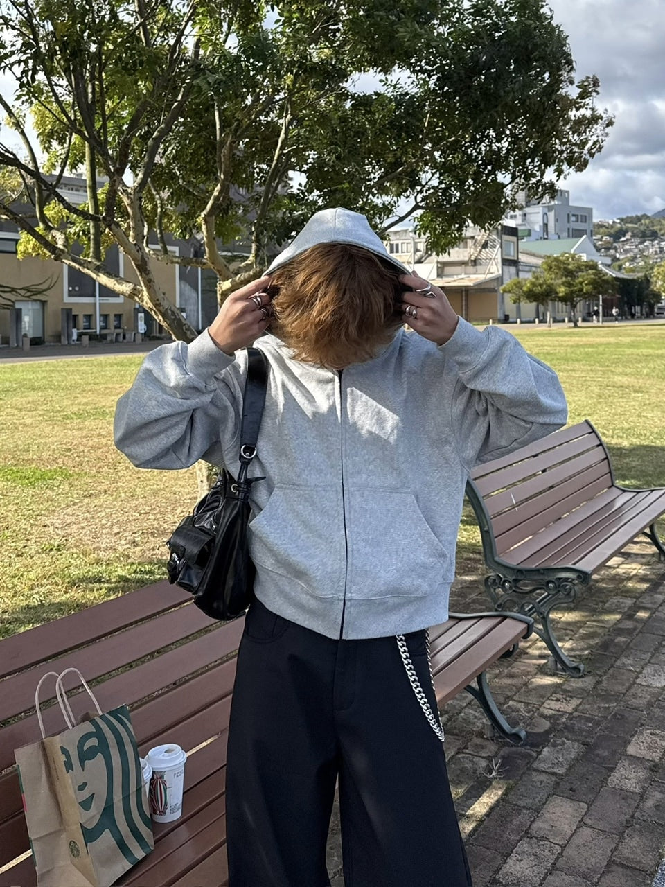 国際配送【RENOL】cropped zip up hoodie (2color)