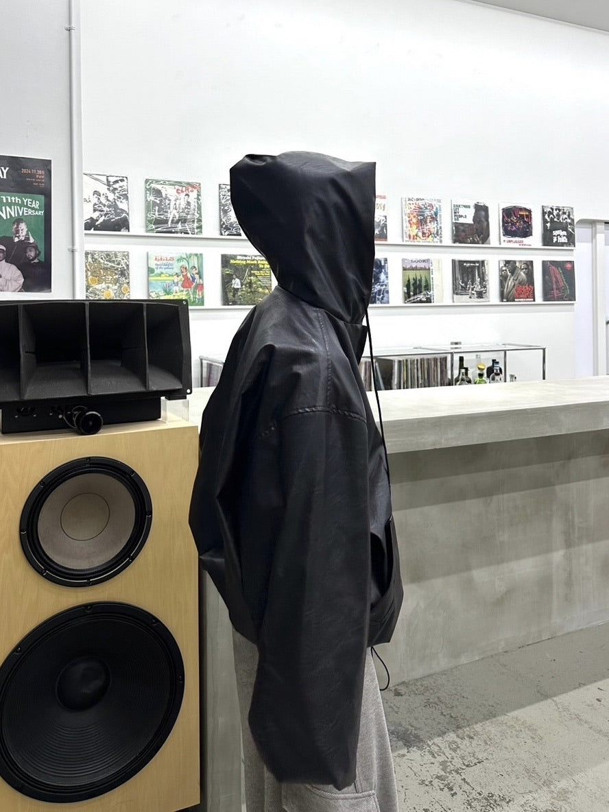 国際配送【LUV CODE】leather hooded jacket