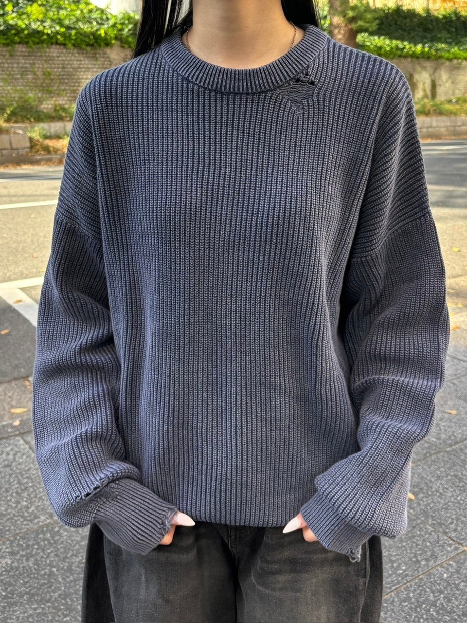 【Chikashitsu +】vintage wash damage knit (3color) / 【チカシツプラス】ビンテージウォッシュダメージ長袖ニット