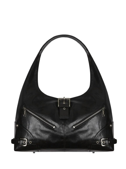 【NOT KNOWING】Black Moto Hobo Bag (LEATHER)