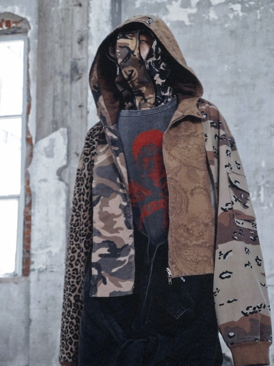 【AJOBYAJO】Camouflage Zip-Up Hooded Jacket