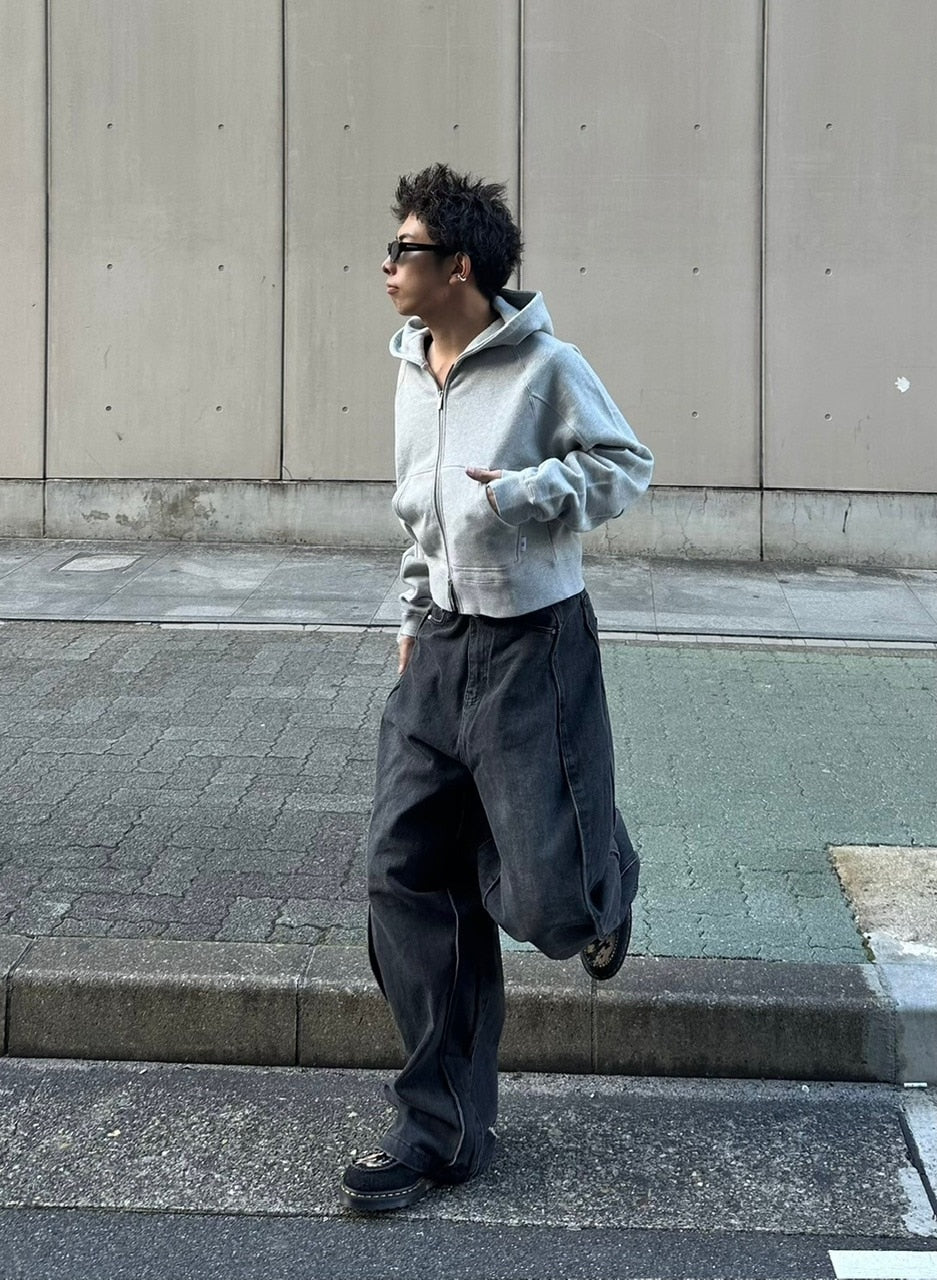 受注制【Chikashitsu +】wide curve denim pants