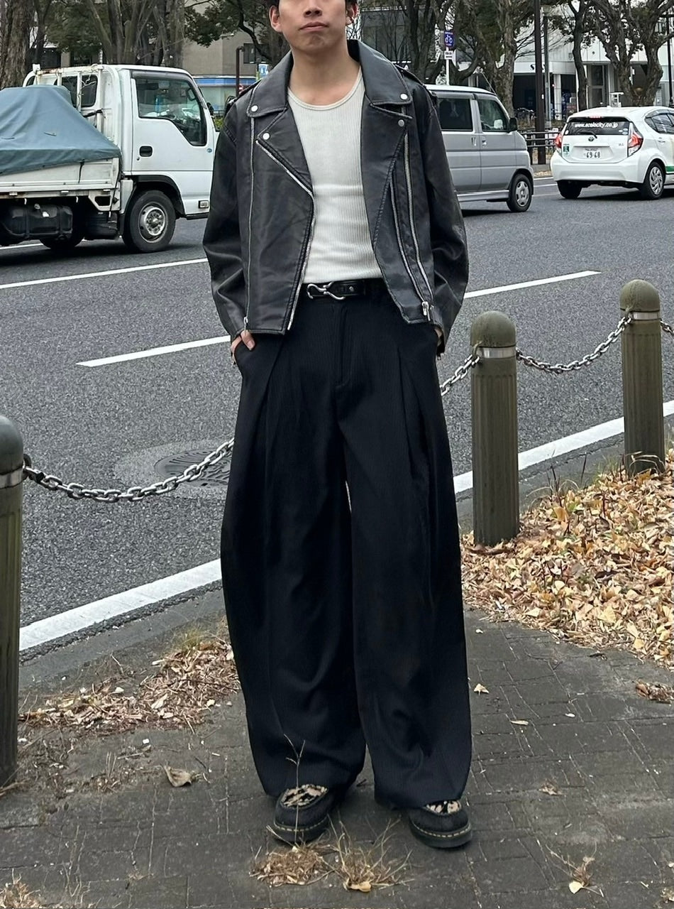 受注制【Chikashitsu +】aging wash cropped riders jacket