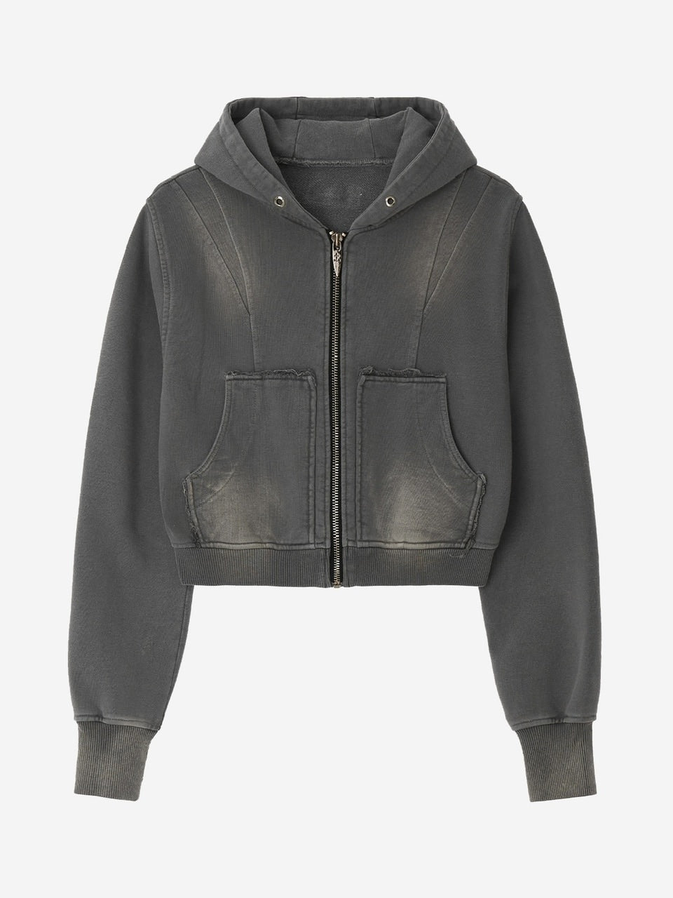 【BLR BLUER】BLEACHED CURVED INCISION SWEAT HOODIE ZIP-UP (Ｗ)