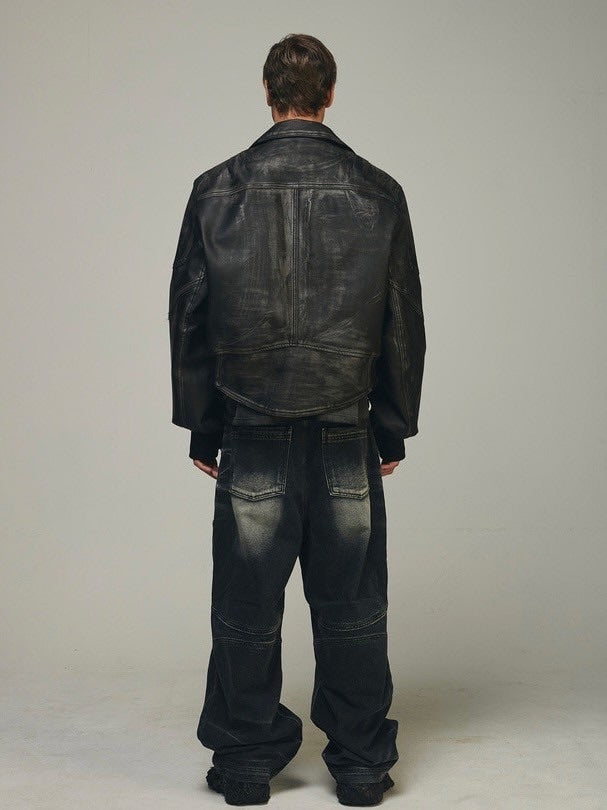 【BLR BLUER】EMBOSSED WAVE WASHING WIDE DENIM PANTS