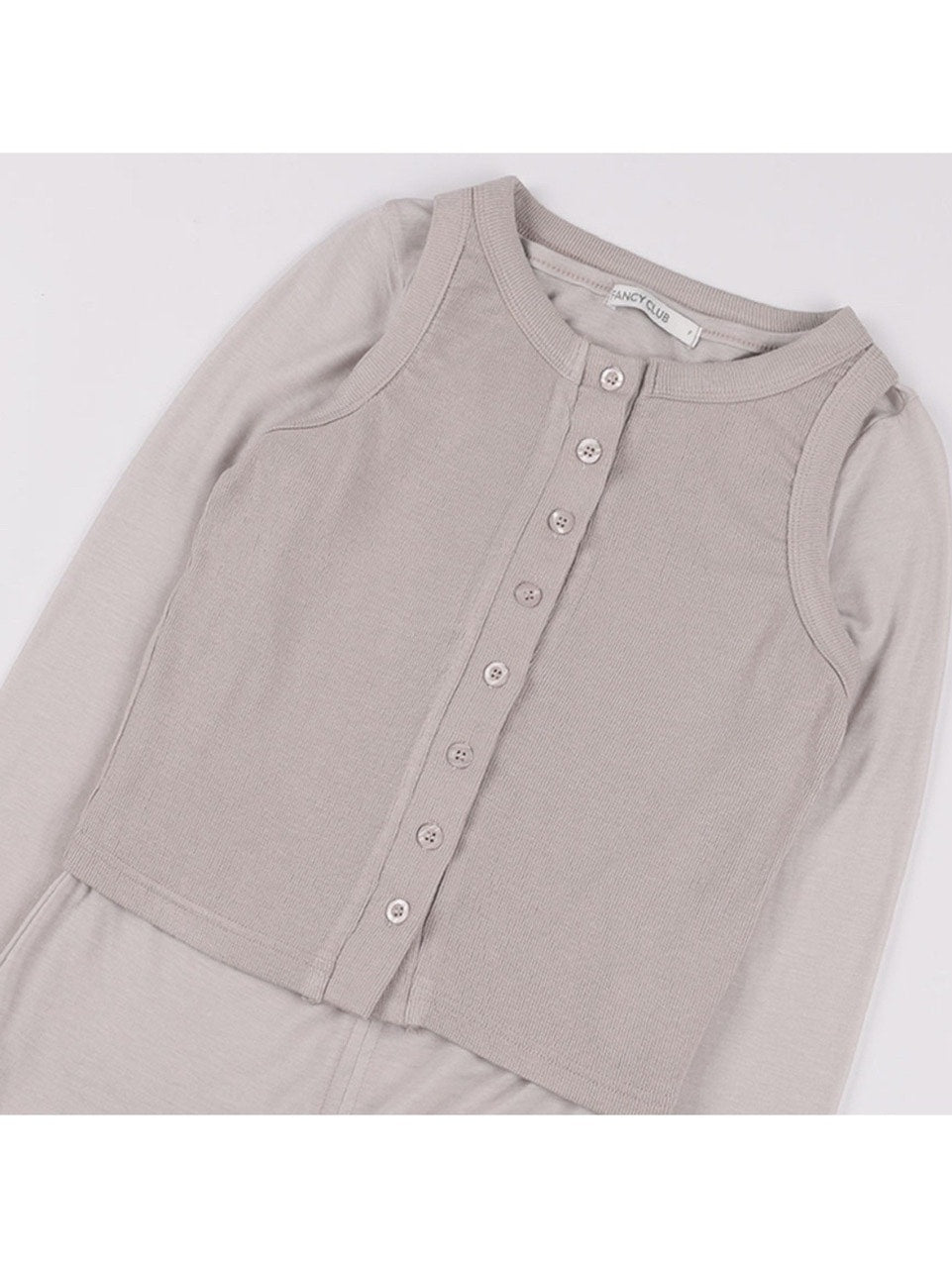 【FANCY CLUB】3-WAY BUTTON LAYERED LONG SLEEVE / 【ファンシークラブ】ボタンベストレイヤード長袖Tシャツ