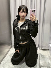 受注制【nmtc +】embroidery short zip up hoodie (3color)