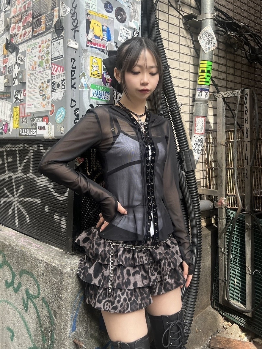 受注制【Never mind the XU】leopard frill mini skirt (2color)