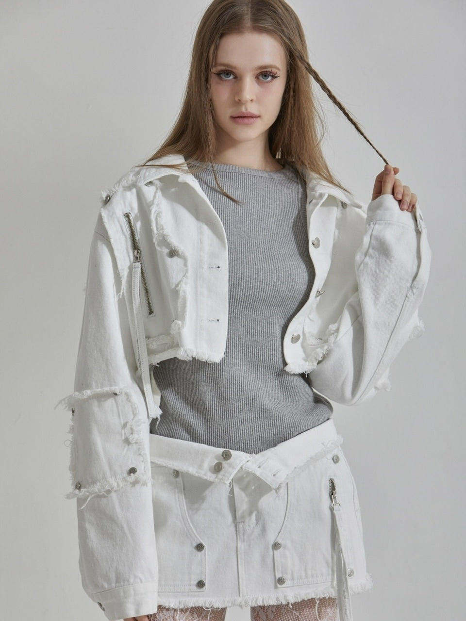 【GATELESS】FRINGE CROPPED DENIM JACKET