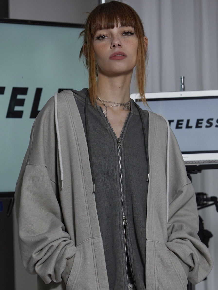 【GATELESS】VINTAGE LAYERED ZIP-UP HOODIE