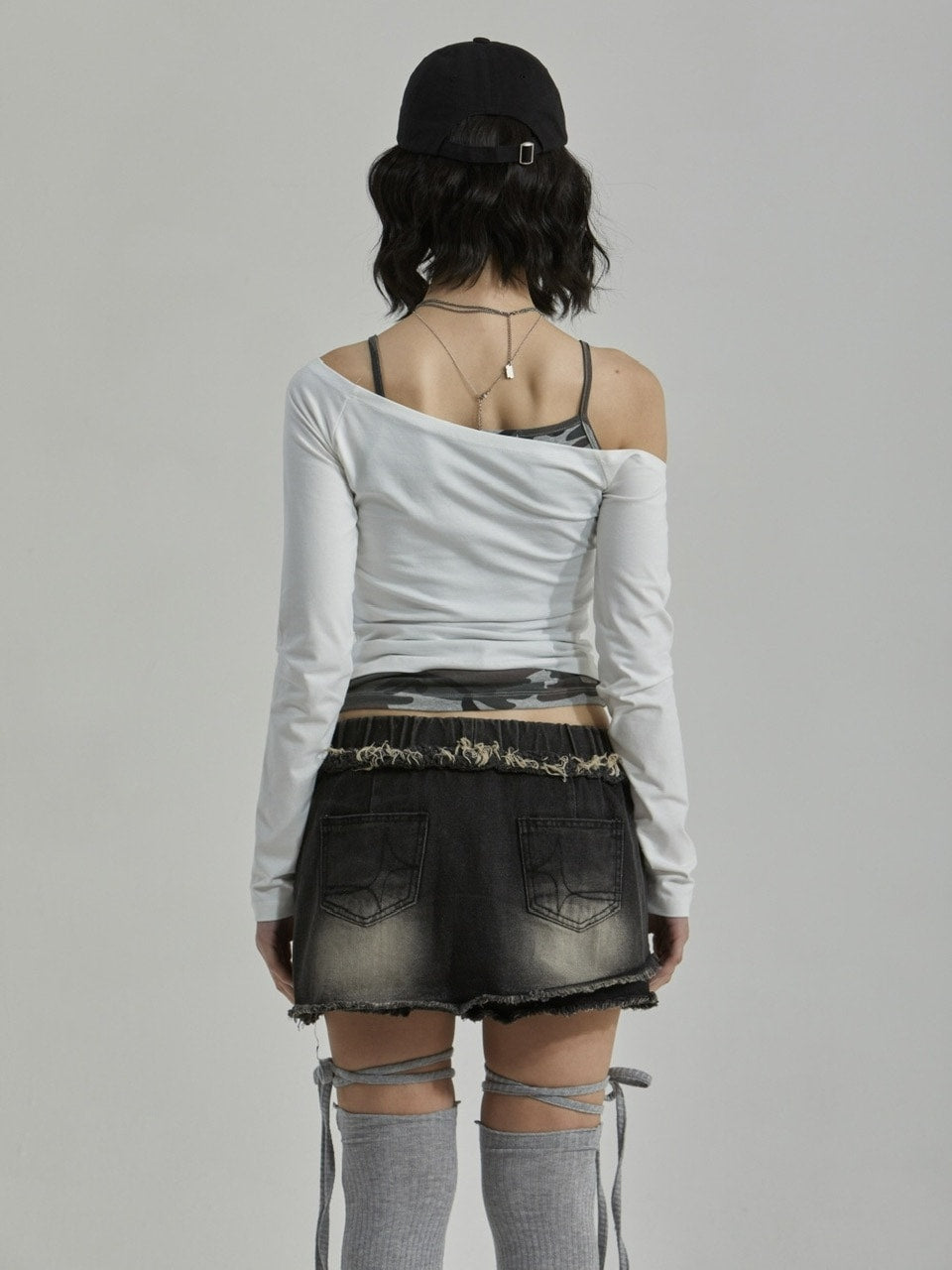 【GATELESS】CAMOUFLAGE LAYERED ONE SHOULDER T-SHIRT