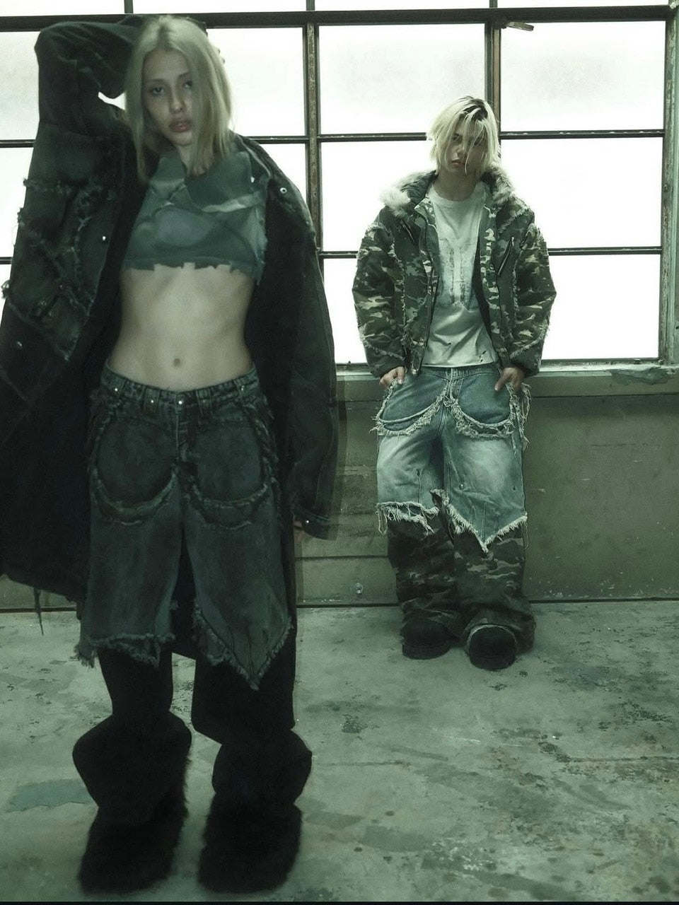 【Cozy world Wide】"005 CHAOS DREAM" WAXED GREY LAYER PANTS