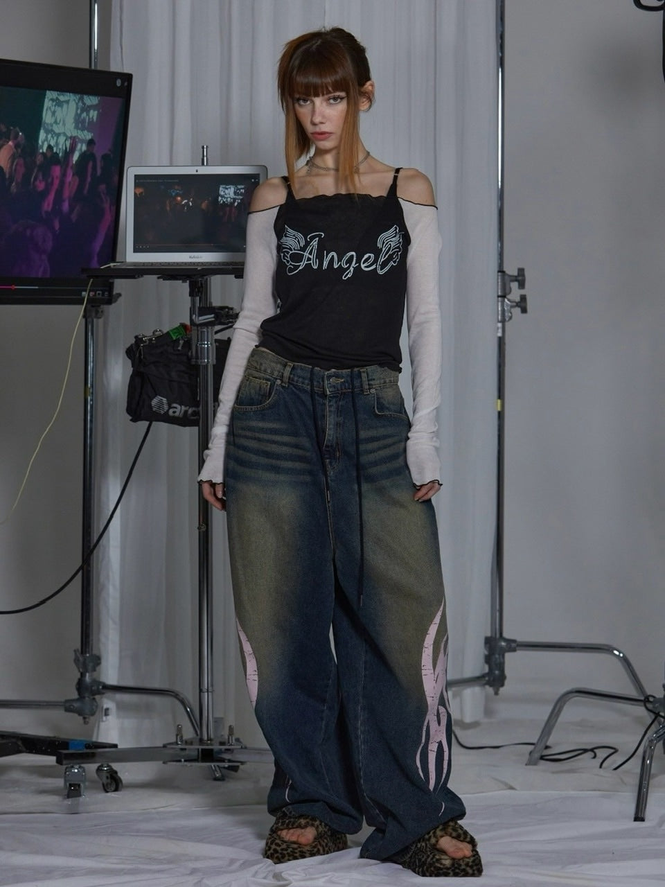 【GATELESS】SHEER OFF SHOULDER T-SHIRT