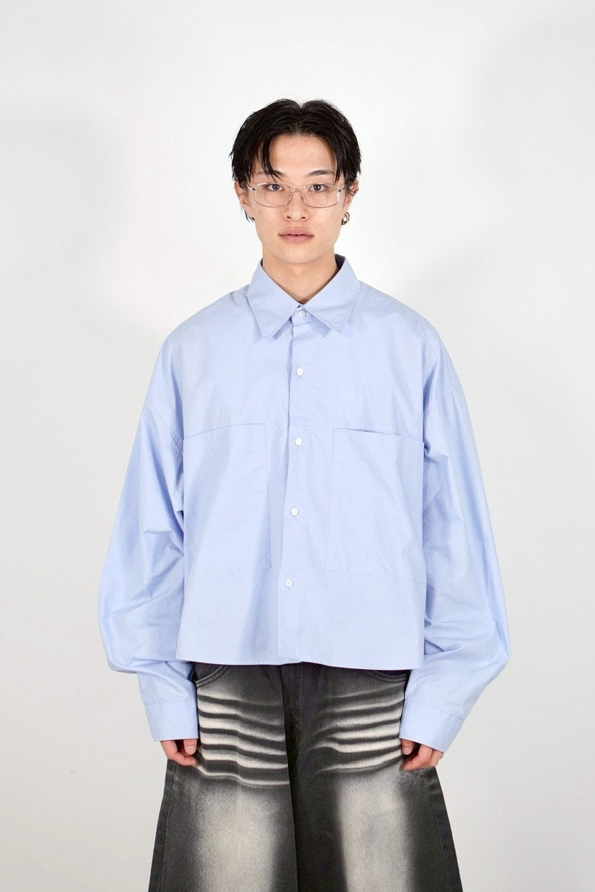 【Chikashitsu +】cotton cropped shirt (2color) / 【チカシツプラス】コットンクロップド長袖シャツ