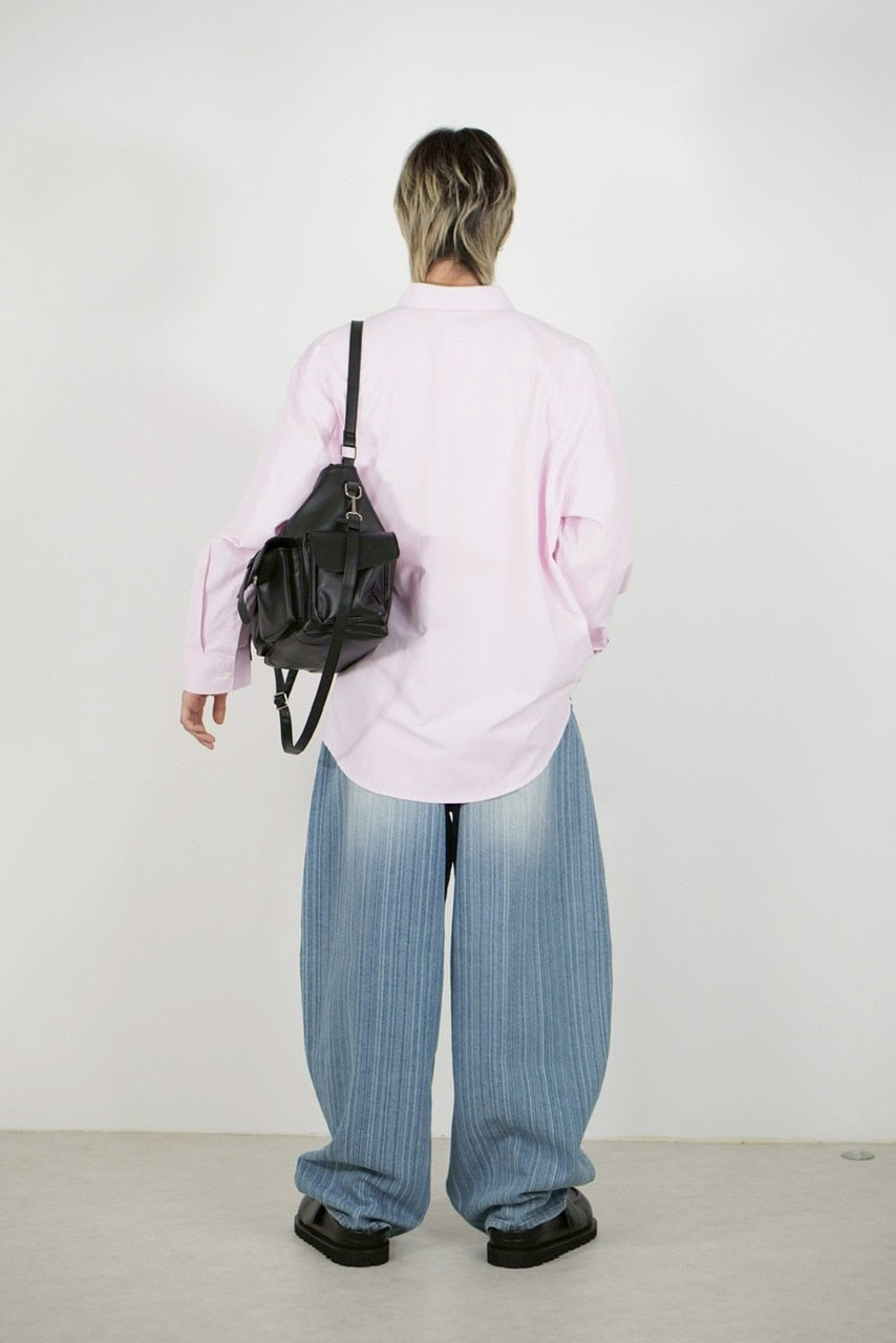 受注制【Chikashitsu +】wide stripe denim pants / 【チカシツプラス】ストライプボーダーワイドデニムパンツ