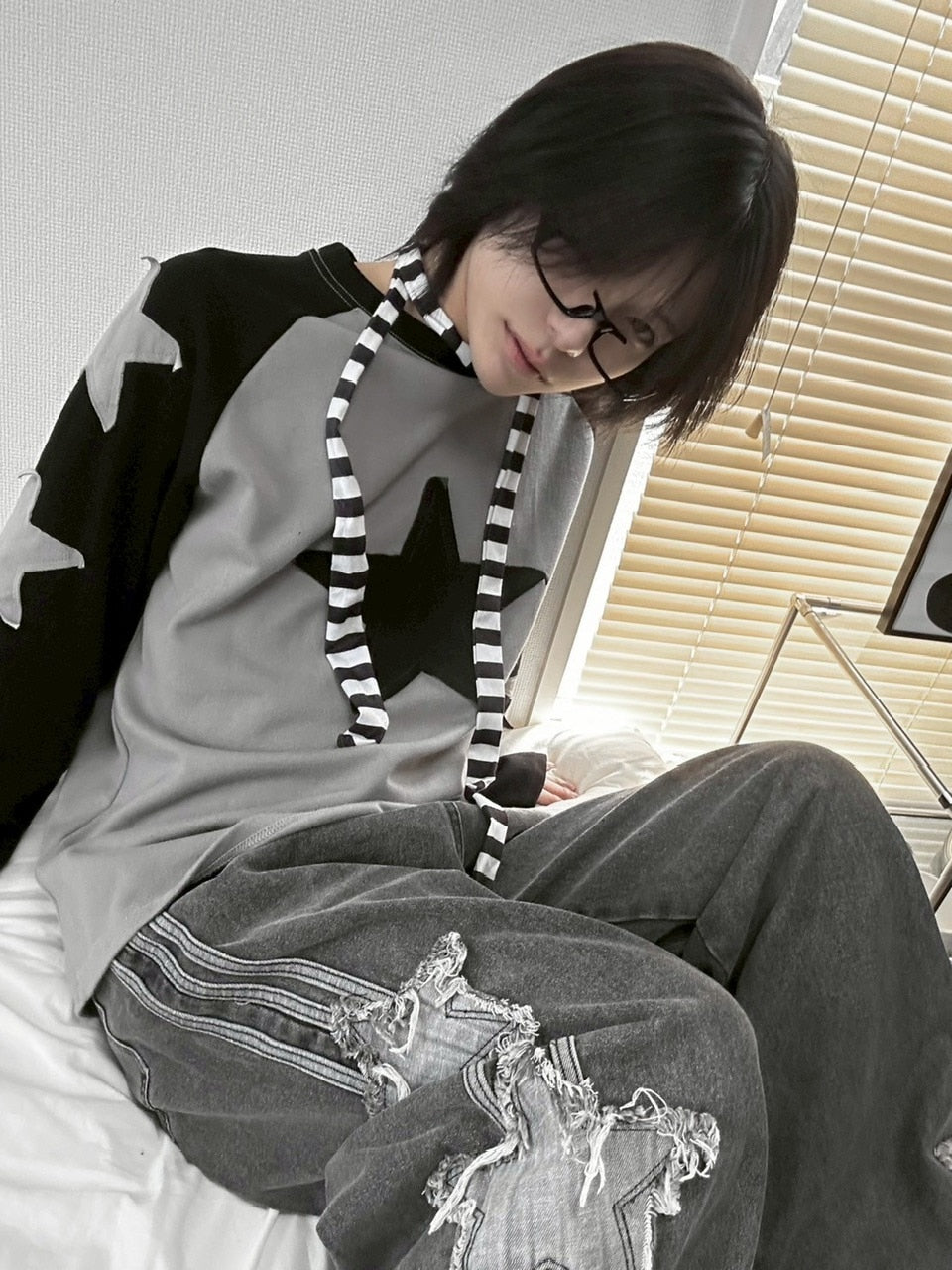 国際配送【LUV CODE】star design denim pants