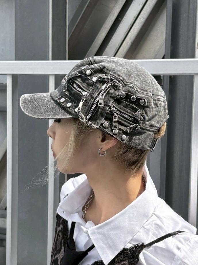 受注制【Never mind the XU】studs denim cap (2color) / 【ネバーマインドザエックスユー】スタッズデニムキャップ