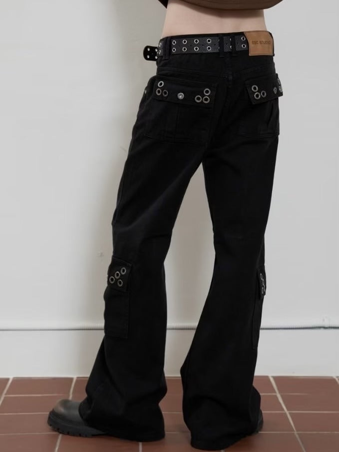 【ESC STUDIO】eyelet denim bootcut pants / 【イーエスシースタジオ】アイレットブーツカットデニムパンツ