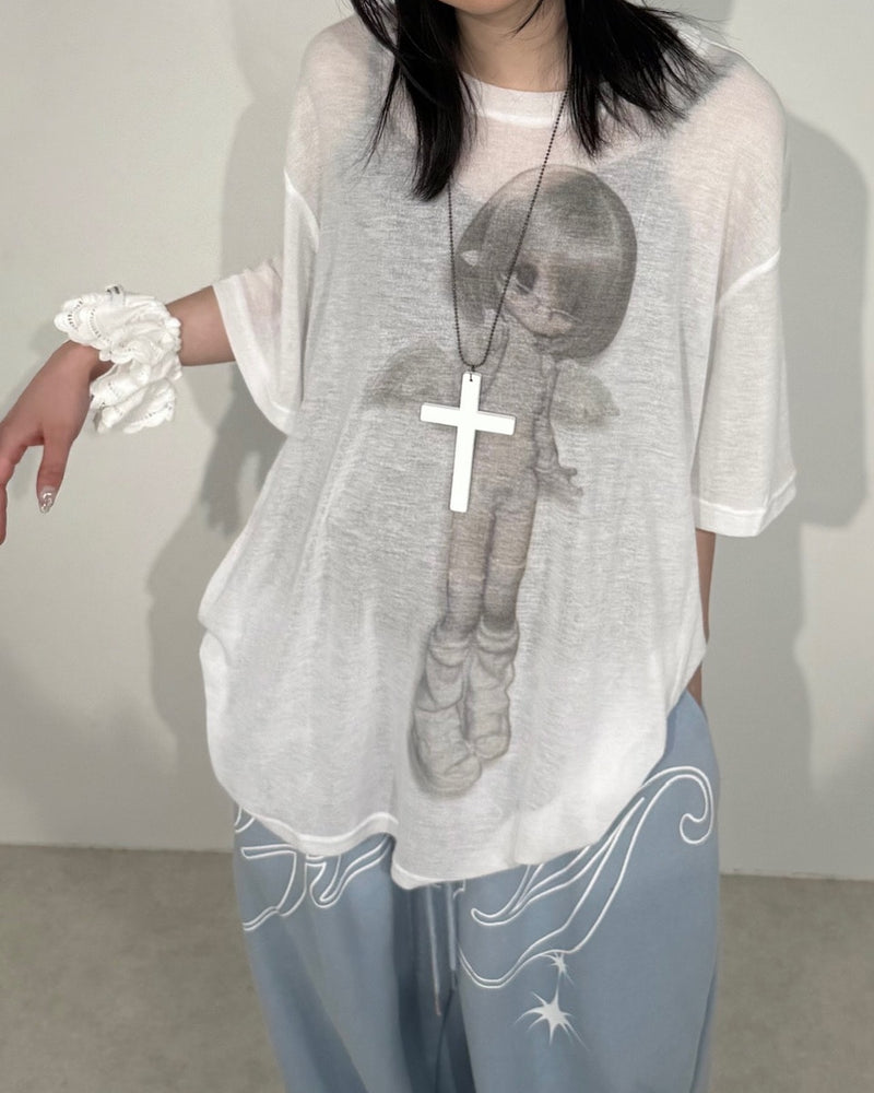 国際配送【Nerd out XU】Girl is angel see-through tee (2color)