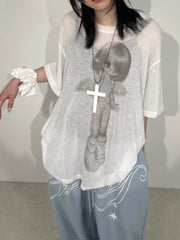 国際配送【Nerd out XU】Girl is angel see-through tee (2color)