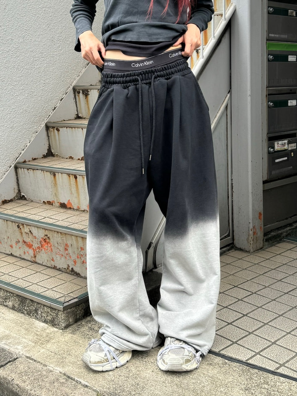 受注制【Chikashitsu +】gradation drawstring sweat pants / 【チカシツプラス】グラデーションドローコードスウェットパンツ