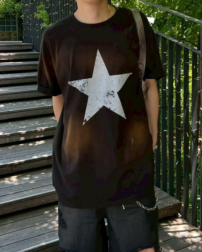 受注制【Chikashitsu +】pigment big star t-shirt (2color) / 【チカシツプラス】ピグメントビッグスタープリント半袖Tシャツ