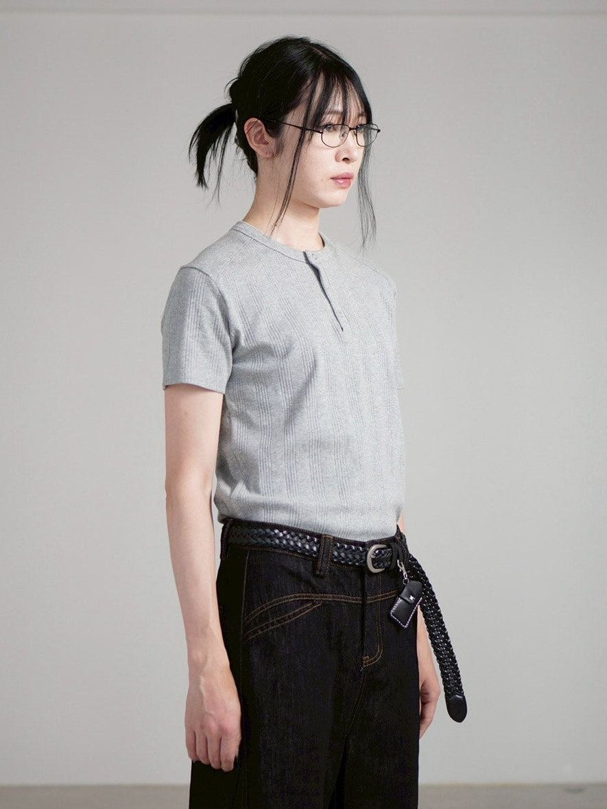 【Chikashitsu +】henry neck half sleeve tee (3color) / 【チカシツプラス】ヘンリーネック半袖Tシャツ
