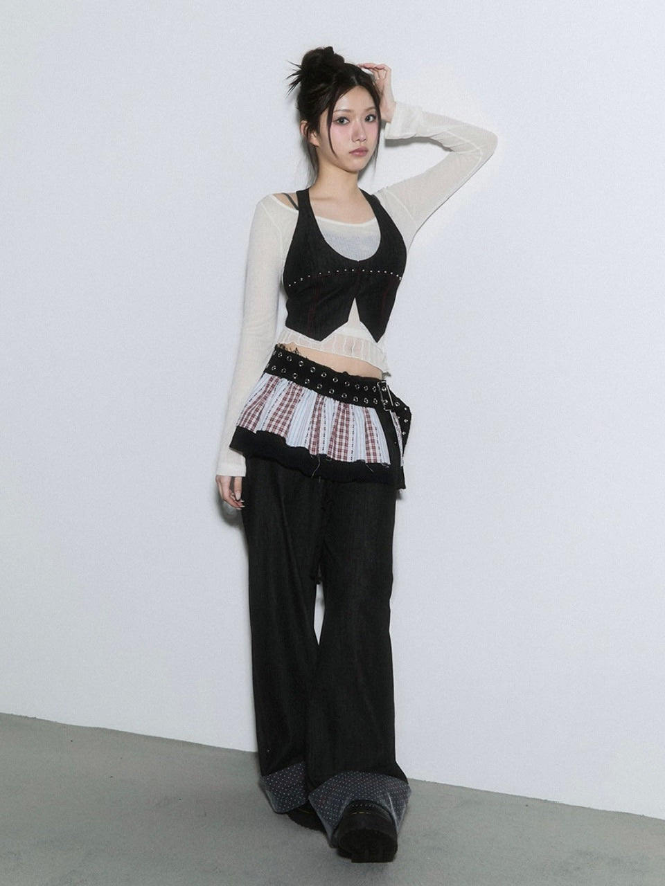 【CHERRYQUIRI】sheer layered unbal sleeve / 【チェリーキュリー】シアーレイヤードアンバランス長袖トップス