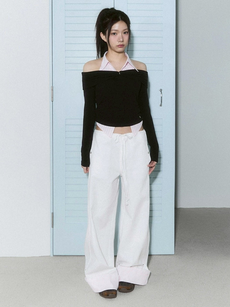 【CHERRYQUIRI】lace layered roll up denim / 【チェリーキュリー】レースレイヤードロールアップデニムパンツ