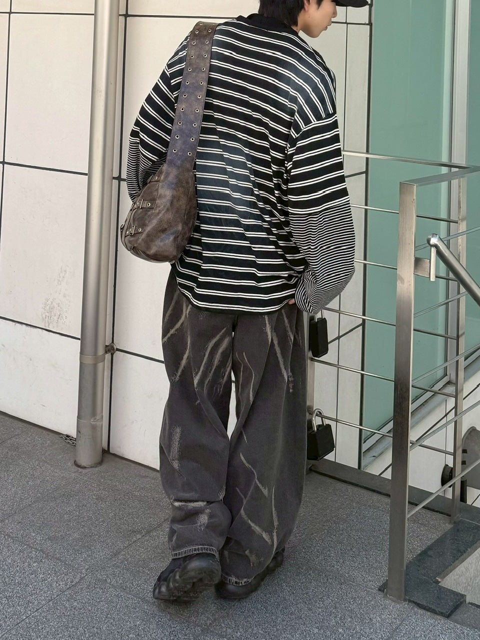 【Chikashitsu +】oversized layered border washed long sleeve / 【チカシツプラス】オーバーサイズウォッシュドレイヤードボーダー長袖Tシャツ(2color)